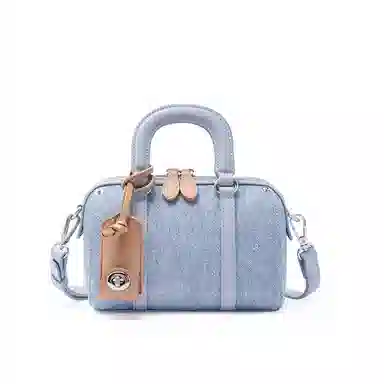 老人头 时尚美式复古波士顿设计百搭波士顿 织物 单肩斜挎手提包 常规 女款 牛仔蓝