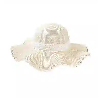稻草人 波浪边蕾丝蝴蝶结草帽 大帽檐编织帽海边沙滩度假 遮阳 韩系百搭显脸小 纸草 防晒帽 女款