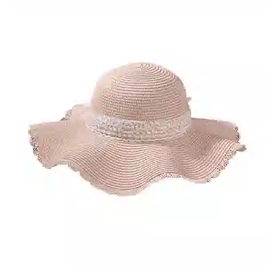 稻草人 波浪边蕾丝蝴蝶结草帽 大帽檐编织帽海边沙滩度假 遮阳 韩系百搭显脸小 纸草 防晒帽 女款