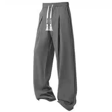 大卫贝肯 美式纯色简约基础款潮流直筒阔腿纯色系带时尚舒适透气日常通勤宽松休闲裤 男女同款