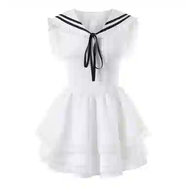 兰缪 海军领水手服公主减龄收腰设计感海边穿搭学院风蓬蓬裙无袖连衣裙 女款