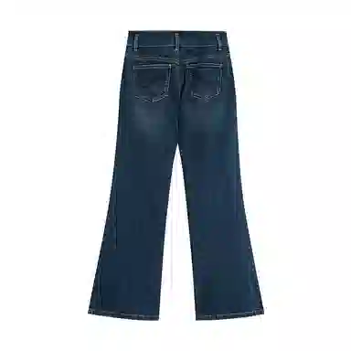茵曼 复古喇叭双扣高腰长款牛仔裤 女款