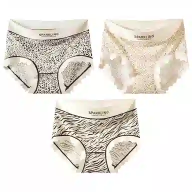 二三二三 性感豹纹印花吸湿排汗不卡档中腰高弹亲肤柔软无痕三角裤防夹臀不卷边透气不闷纯欲字母野性少女内裤 女款 组合装