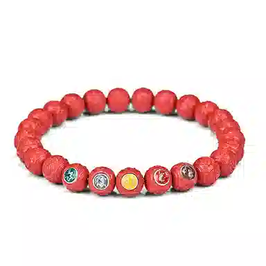 钰澜文玩 龙虎山正气系列「赤精纳安·五兽守疆」丹砂刻兽文玩佛珠 朱砂 手串 男女同款情侣款