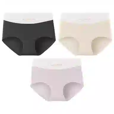 二三二三 轻薄透气无痕裸感不卷边舒适不勒中腰高弹三角裤防夹臀不卡档亲肤撞色字母时尚百搭潮流简约运动少女内裤 女款 组合装