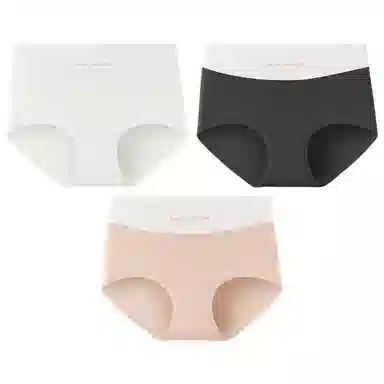 二三二三 轻薄透气无痕裸感不卷边舒适不勒中腰高弹三角裤防夹臀不卡档亲肤撞色字母时尚百搭潮流简约运动少女内裤 女款 组合装