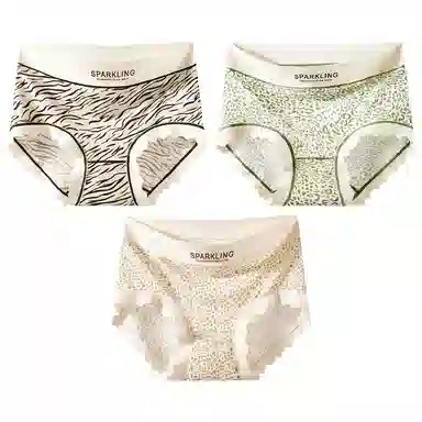 二三二三 性感豹纹印花吸湿排汗不卡档中腰高弹亲肤柔软无痕三角裤防夹臀不卷边透气不闷纯欲字母野性少女内裤 女款 组合装