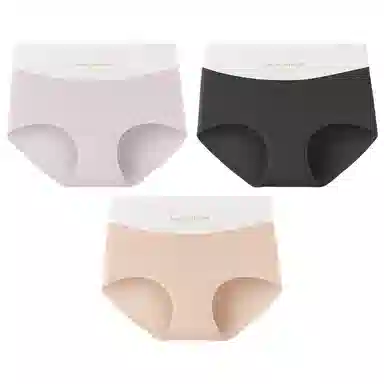二三二三 轻薄透气无痕裸感不卷边舒适不勒中腰高弹三角裤防夹臀不卡档亲肤撞色字母时尚百搭潮流简约运动少女内裤 女款 组合装