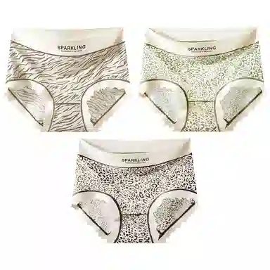 二三二三 性感豹纹印花吸湿排汗不卡档中腰高弹亲肤柔软无痕三角裤防夹臀不卷边透气不闷纯欲字母野性少女内裤 女款 组合装