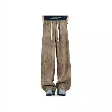 零氏 夏季透气凉感潮流时尚扎染设计感高街潮牌宽松百搭舒适抗皱耐磨垂感日常通勤清爽冰丝阔腿休闲裤 男女同款