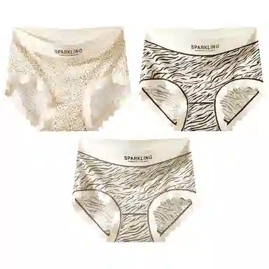 二三二三 性感豹纹印花吸湿排汗不卡档中腰高弹亲肤柔软无痕三角裤防夹臀不卷边透气不闷纯欲字母野性少女内裤 女款 组合装