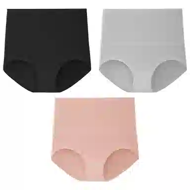 二三二三 纯色简约高腰收腹抑菌透气柔软舒适不勒不卡档不卷边束腰吸湿排汗三角裤不夹臀亲肤时尚潮流百搭剖腹产专用内裤 女款 组合装