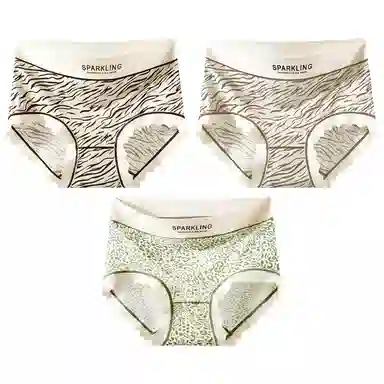 二三二三 性感豹纹印花吸湿排汗不卡档中腰高弹亲肤柔软无痕三角裤防夹臀不卷边透气不闷纯欲字母野性少女内裤 女款 组合装