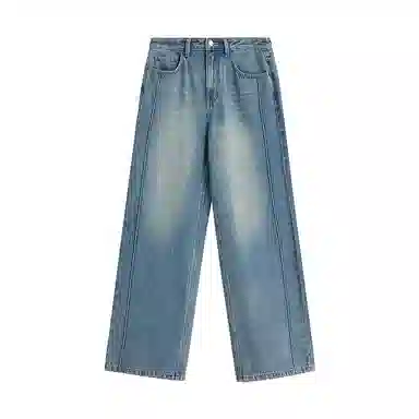 茵曼 棉磨边直筒宽松牛仔裤 女款