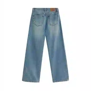 茵曼 棉磨边直筒宽松牛仔裤 女款