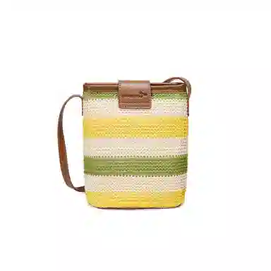 红蜻蜓 小众清新休闲出游度假撞色编织 织物拼合成革 编织小包 小号 女款 彩虹色