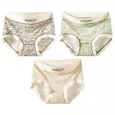 二三二三 性感豹纹印花吸湿排汗不卡档中腰高弹亲肤柔软无痕三角裤防夹臀不卷边透气不闷纯欲字母野性少女内裤 女款 组合装