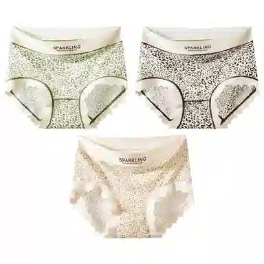 二三二三 性感豹纹印花吸湿排汗不卡档中腰高弹亲肤柔软无痕三角裤防夹臀不卷边透气不闷纯欲字母野性少女内裤 女款 组合装