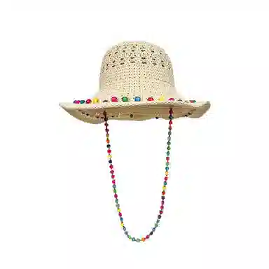 艾佳微 活泼彩色木珠多巴胺编织海边拍照 涤纶 渔夫帽 男女同款情侣款