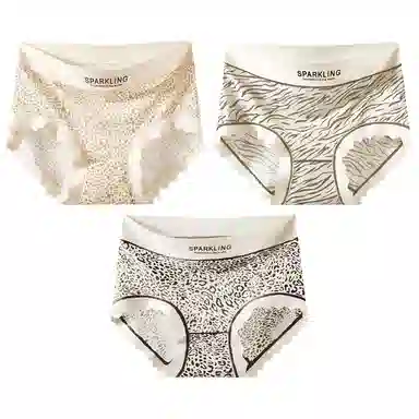 二三二三 性感豹纹印花吸湿排汗不卡档中腰高弹亲肤柔软无痕三角裤防夹臀不卷边透气不闷纯欲字母野性少女内裤 女款 组合装