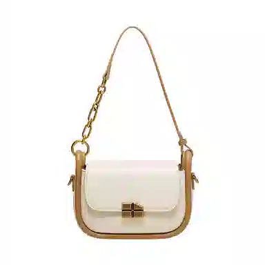 纳兰杜 包包潮流百搭时尚女生通勤高颜值精致女包 合成革 马鞍包小方包单肩斜挎包 女款 太妃糖棕/米白拼棕