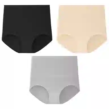 二三二三 纯色简约高腰收腹抑菌透气柔软舒适不勒不卡档不卷边束腰吸湿排汗三角裤不夹臀亲肤时尚潮流百搭剖腹产专用内裤 女款 组合装