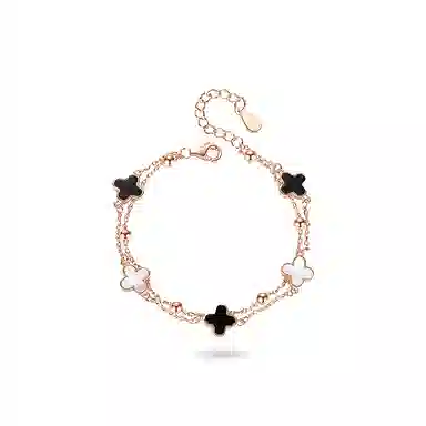 佐卡伊 幸运四叶草 双层小众设计轻奢高级感浪漫精致优雅日常百搭时尚叠戴可调节#好运 玛瑙 手链 女款