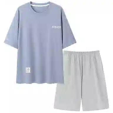 棉购 冰丝短袖短裤大码青少年宽松休闲睡衣套装 男款