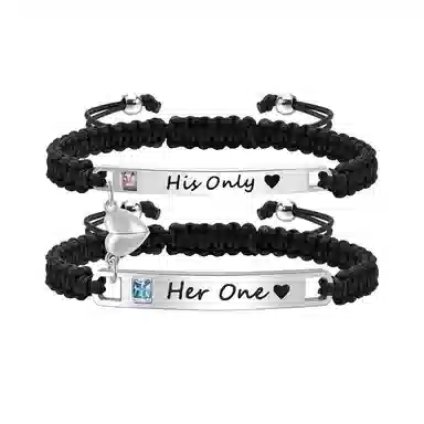 恋朵 情侣款手链一对价 潮流手工编织情侣手环英文手链 磁铁相吸手链