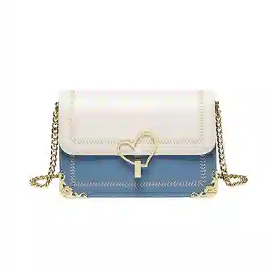 纳兰杜 包包女生百搭时尚高颜值小方包女 朋友小众精致女包 牛皮拼合成革 斜挎包链条包单肩包 小号 女款 绿拼白/蓝拼白