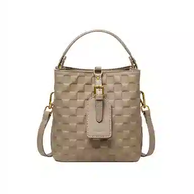 纳兰杜 洋气精致休闲高级感 头层牛皮 水桶包手提包 迷你 女款 米白拼棕/大象灰