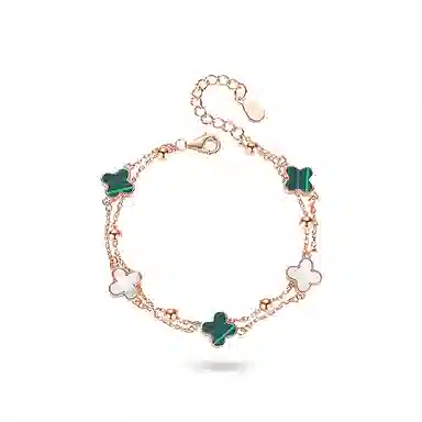 佐卡伊 幸运四叶草 双层小众设计轻奢高级感浪漫精致优雅日常百搭时尚叠戴可调节#好运 玛瑙 手链 女款