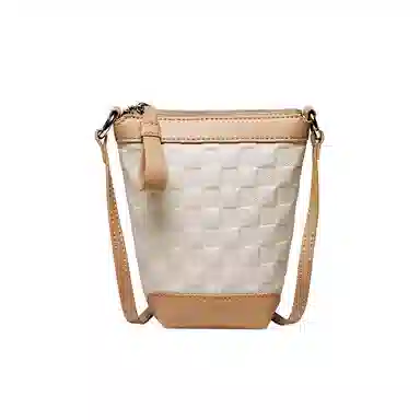 纳兰杜 百搭休闲简约轻便 牛皮拼合成革 女款 米白拼杏 单肩包