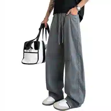 顶峰保罗 无性别主义轻薄凉感垂坠感阔腿长裤子直筒宽松时尚百搭系带亲肤透气高级感休闲裤 男女同款