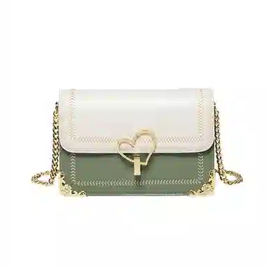 纳兰杜 包包女生百搭时尚高颜值小方包女 朋友小众精致女包 牛皮拼合成革 斜挎包链条包单肩包 小号 女款 绿拼白/蓝拼白