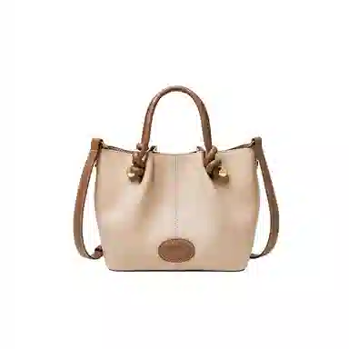 纳兰杜 时尚简约 合成革 单肩手提包 女款 米白拼棕色