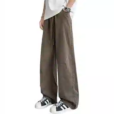 顶峰保罗 无性别主义轻薄凉感垂坠感阔腿长裤子直筒宽松时尚百搭系带亲肤透气高级感休闲裤 男女同款