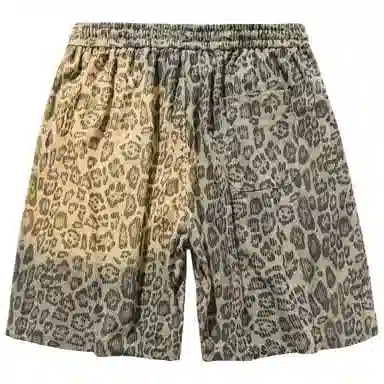 稻草人 美式潮流豹纹无性别主义户外居家通勤透气时尚跑步健身训练系带宽松直筒篮球五分裤运动休闲短裤 男女同款