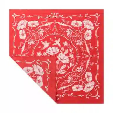 滚烫时光 红色花朵 棉 方巾领巾 男女同款情侣款