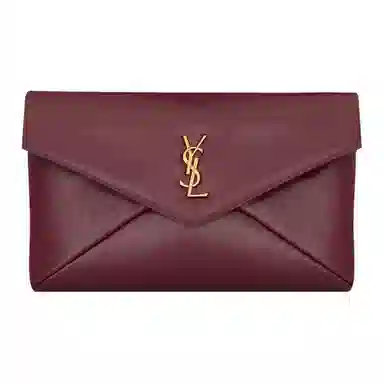 Saint Laurent Le Cassandre Large Leather Clutch Deep Ruby
