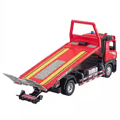 华一 电动平板拖车 合金工程车道路救援车 成品模型