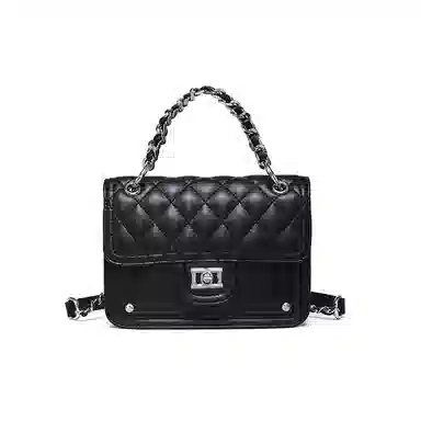 红蜻蜓 链条菱格 头层小牛皮 单肩手提包 中号 男女同款情侣款 米白色