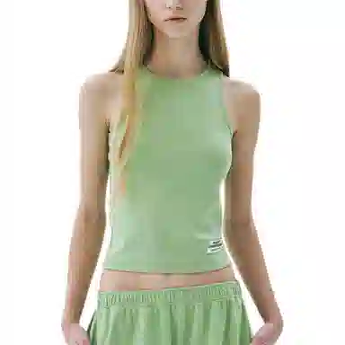 MARDI MERCREDI SS25 BASIC TANK DOUBLE LABEL_YELLOWGREEN