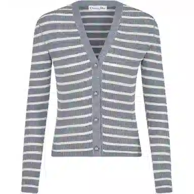 DIOR Striped V-Neck Knit Sweater Denim Blue