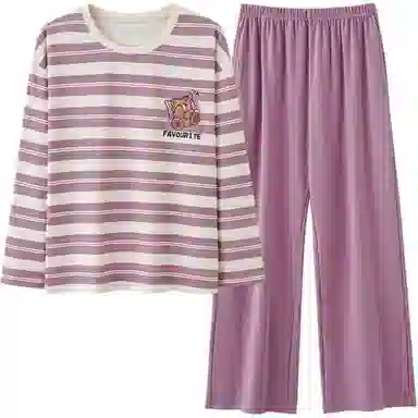 欧迪芬 质感系列 家居服可外穿舒适休闲简约长袖睡衣套装 女款 清新紫