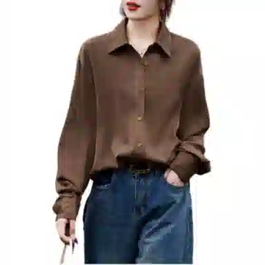 【dme】 纽扣纯色落肩长袖衬衫 女款 咖啡色