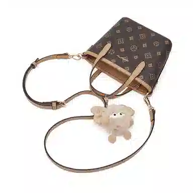 老人头 经典时尚老花小托特通勤休闲百搭可爱挂件菜篮子 合成革 单肩斜挎手提包 女款 咖色