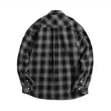 赞仕 美式格子日系休闲翻领撞色口袋上衣长袖衬衫 男女同款 黑色