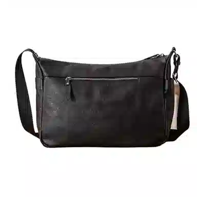 后步 通勤休闲机能风个性百搭运动质感 头层牛皮 单肩斜挎包 男女同款情侣款 黑色