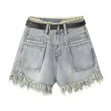 北极绒 毛边高腰显瘦简约舒适阔腿牛仔短裤 女款